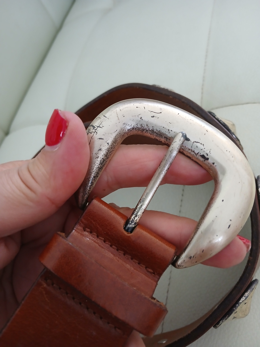 Brown Leather Belt with Silver-tone Conchos - Picture 3 of 7